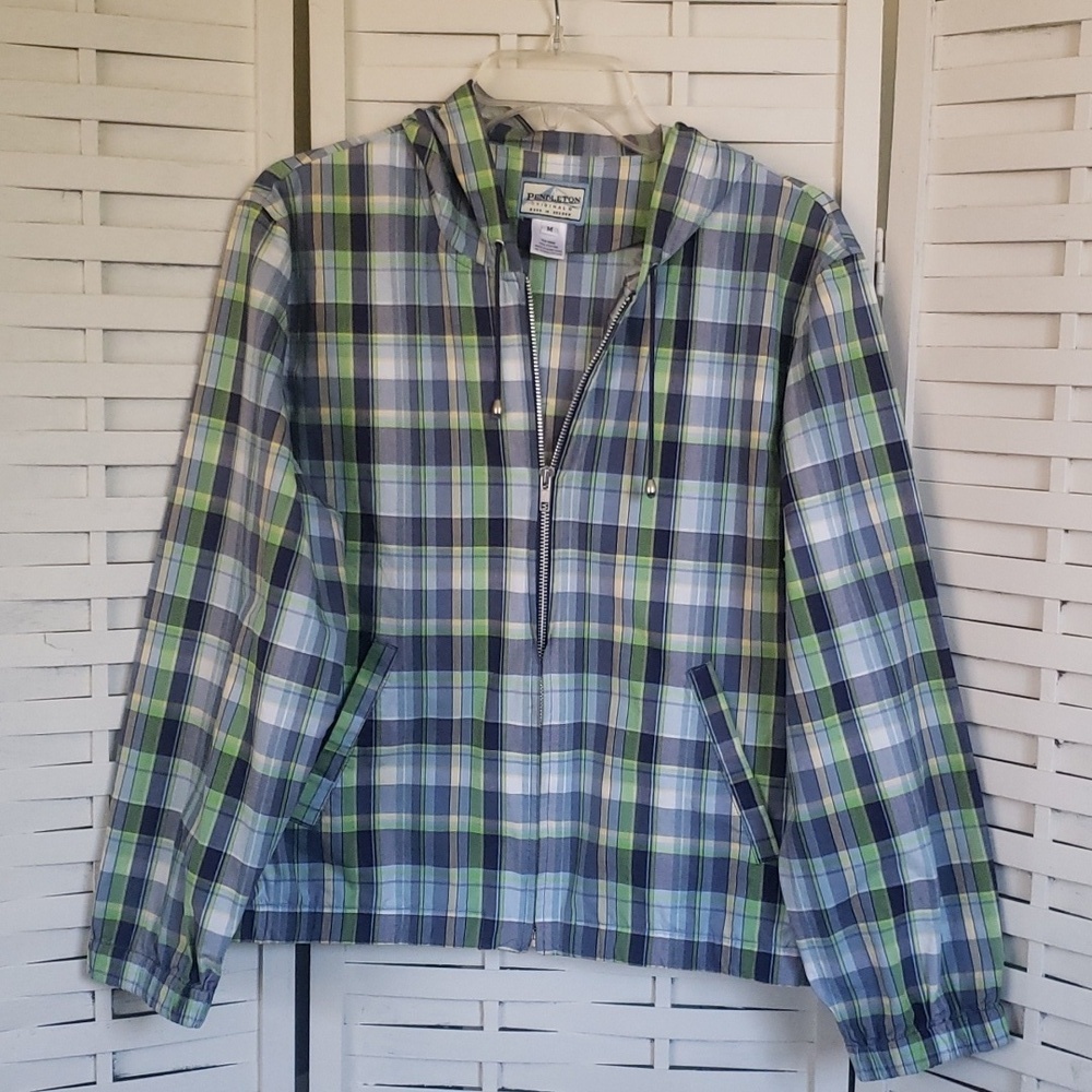 Pendleton Plaid Lightweight Hooded Womens Full Zip Jacket M